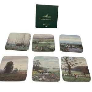 Cloverleaf Laminated Coasters Set Cork Back Sheep Cows Horse Dog Pastel Scenery